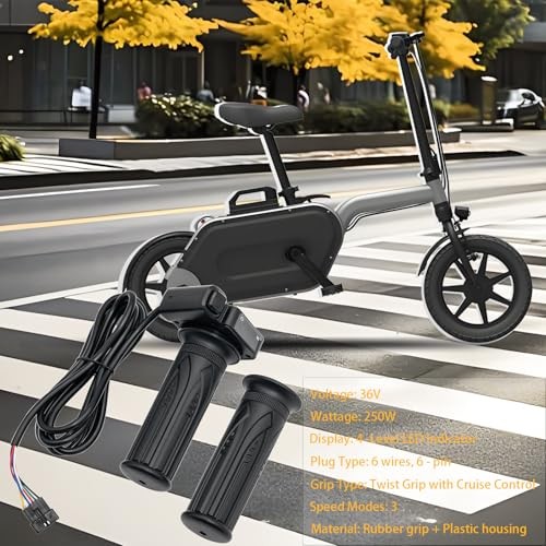 36V Electric Bike Throttle, 6-Pin Twist Grip with Cruise Control, Compatible