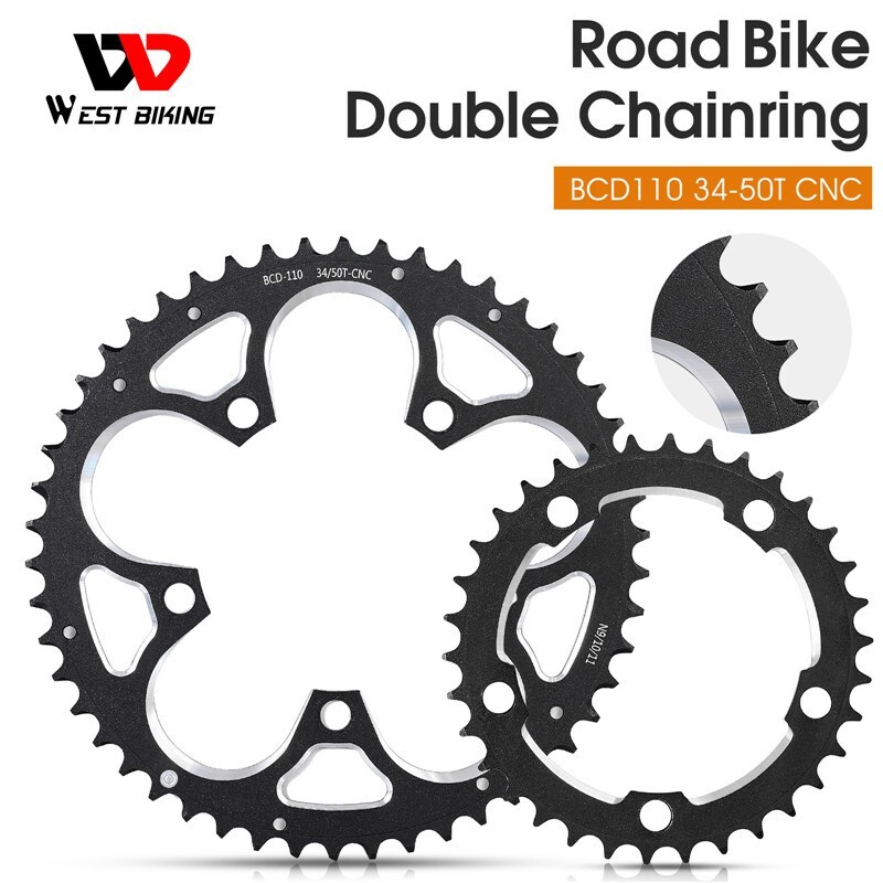 WEST BIKING Road Bike Chainring 110BCD 34T/50T Tooth Plate 8/9/10/11 Speed Black