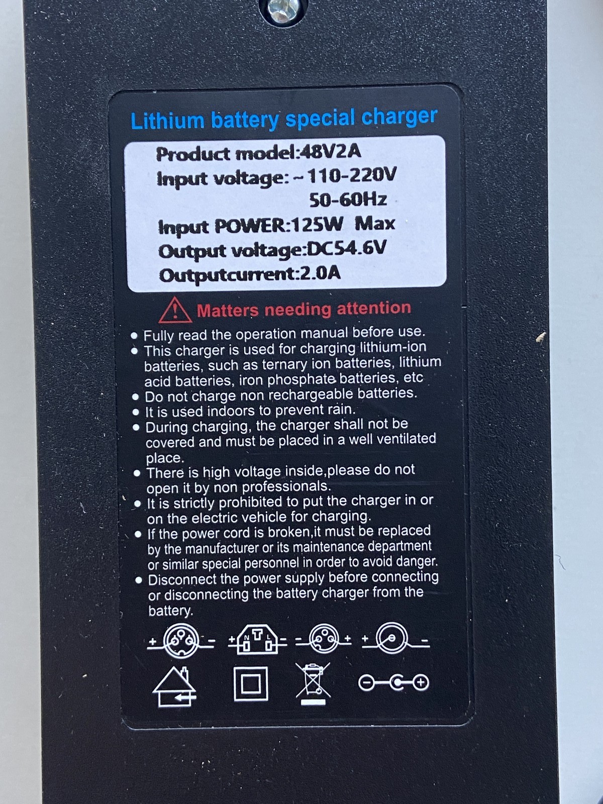 54.6V 2A Smart Charger for 48V Lithium Li-ion Battery DC 5.5×2.1mm Charger US