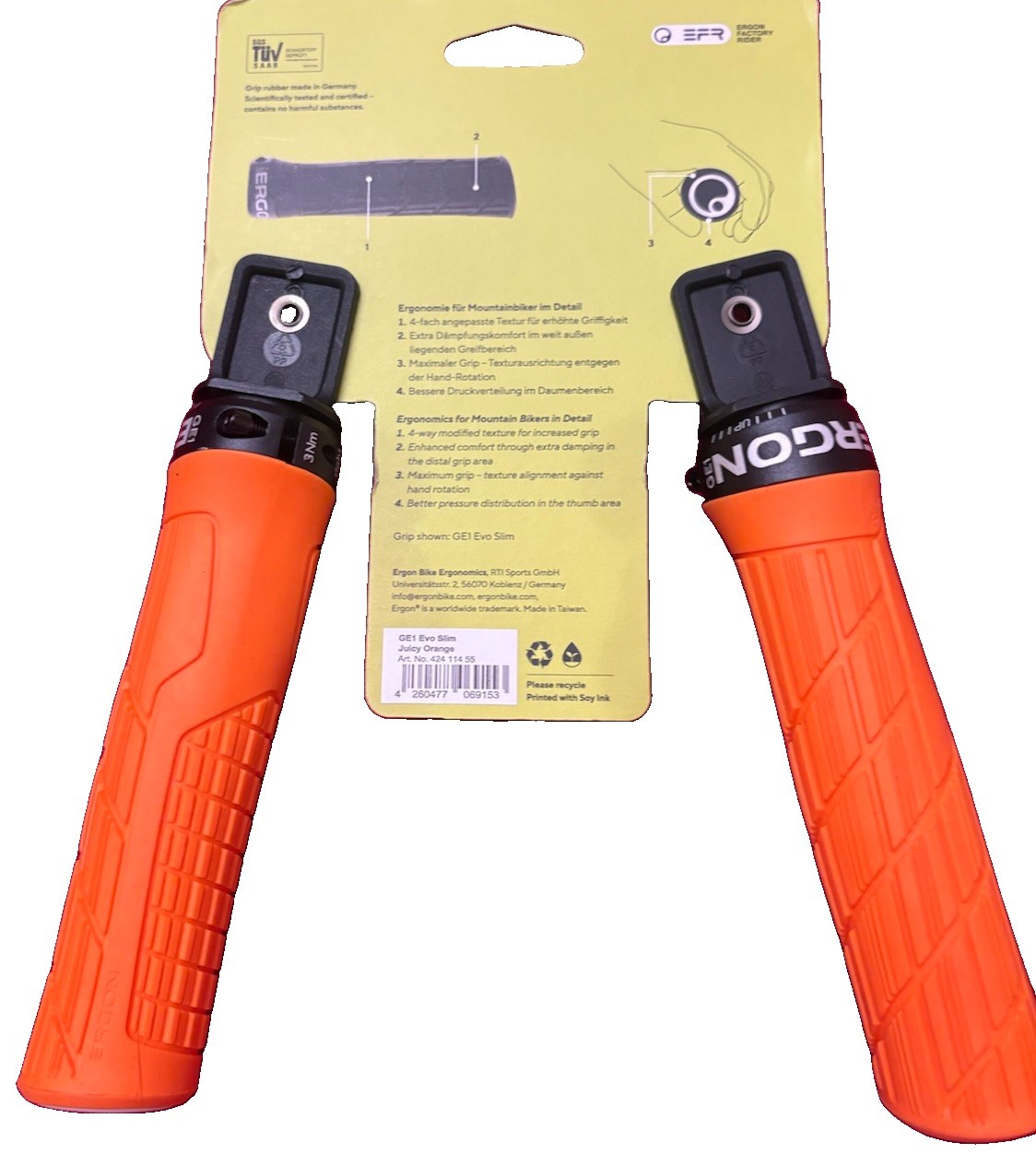 NEW Ergon GE1 EVO Slim Juicy Orange Lock-On Bicycle Grips Small/Medium