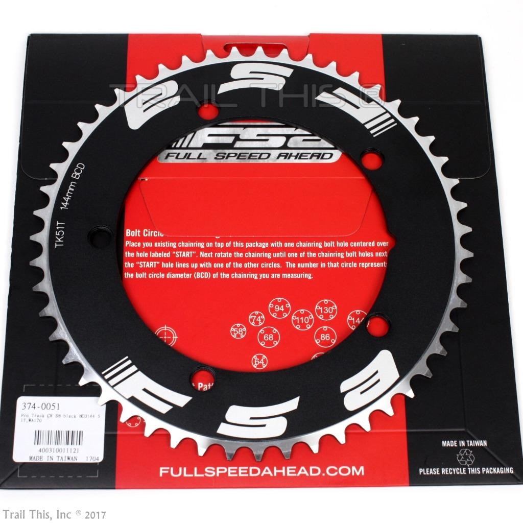 FSA Pro Track 51T x 144mm Black Bike Chainring fit 1/8″ Chain Single-Speed Fixie