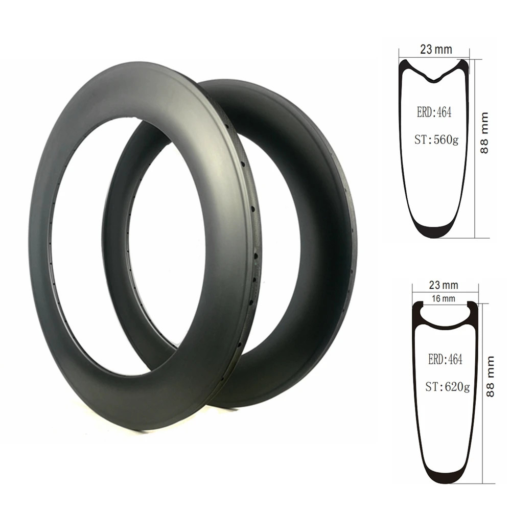 Road Bike 700C Full Carbon Fiber Rims 23/25mm Width Depth 88mm Clincher Rings