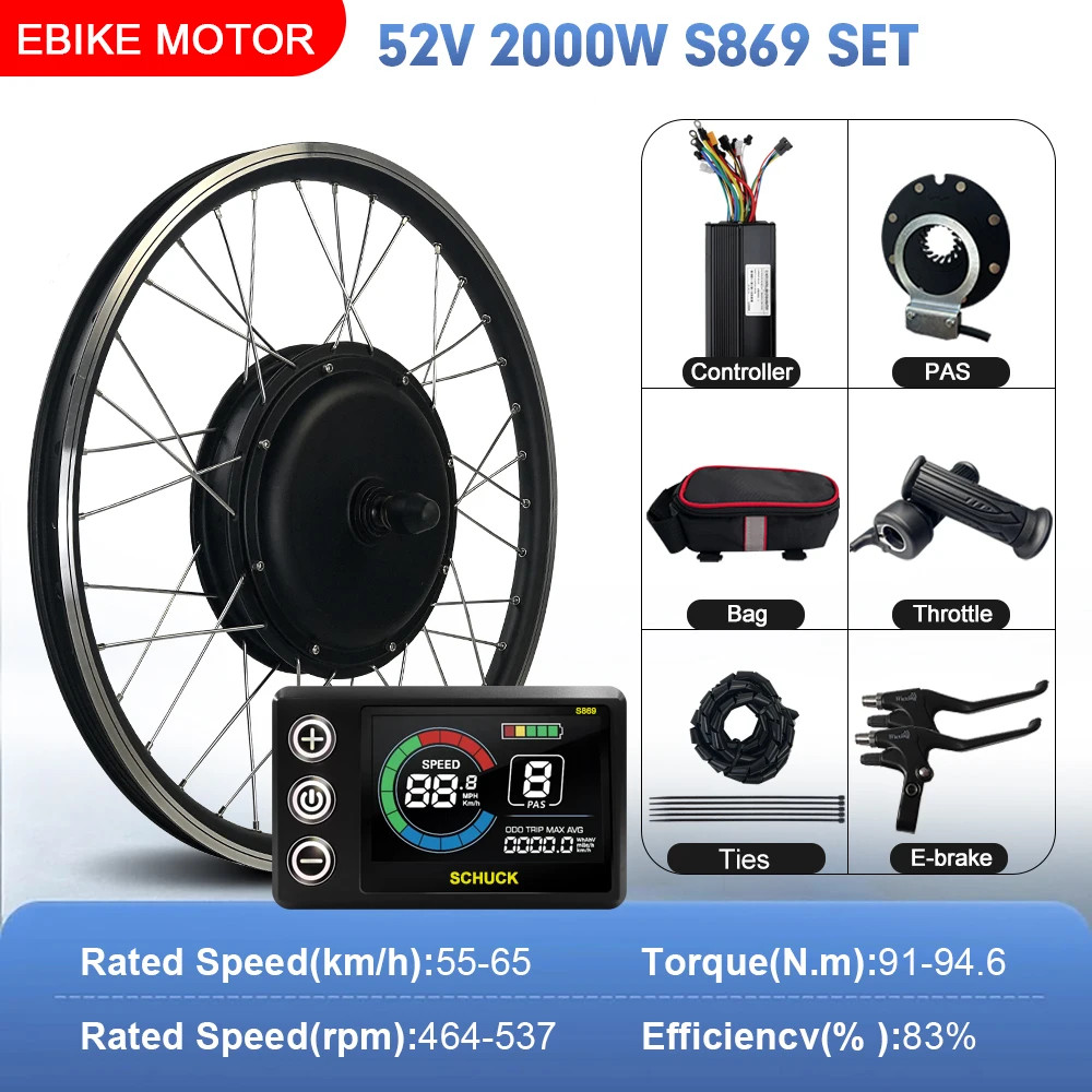 52V 2000W Bicycle Ebike Conversion Kit 20-29″ 700C Rear Rotate Hub Motor Wheel