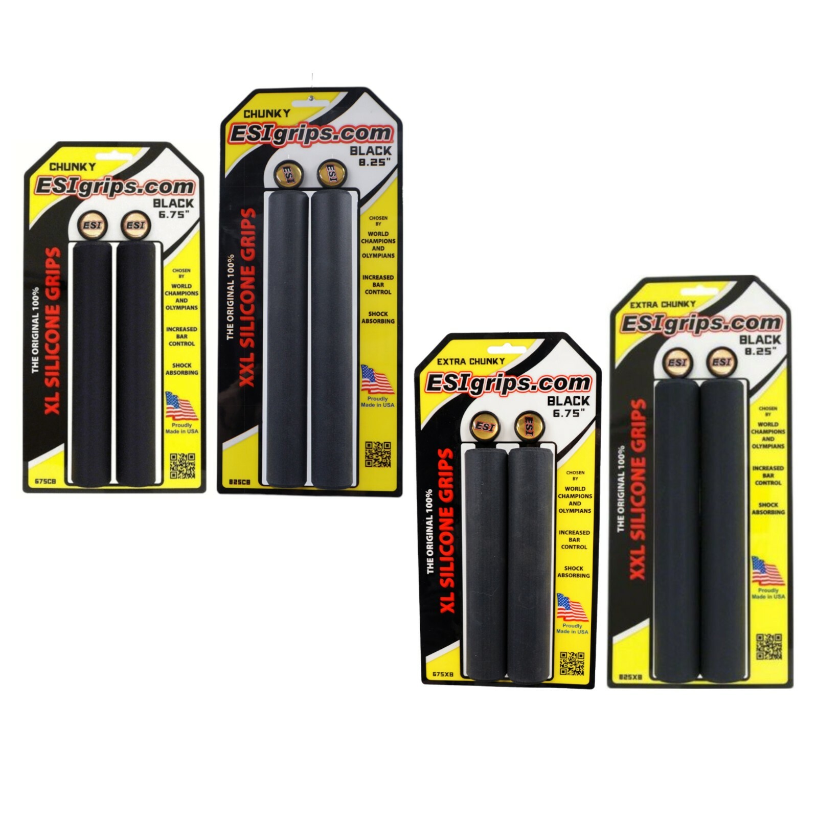 ESI Chunky OR Extra Chunky 6.75″ or 8.25″ Bike Black XLor XXL Grips 100%SILICONE