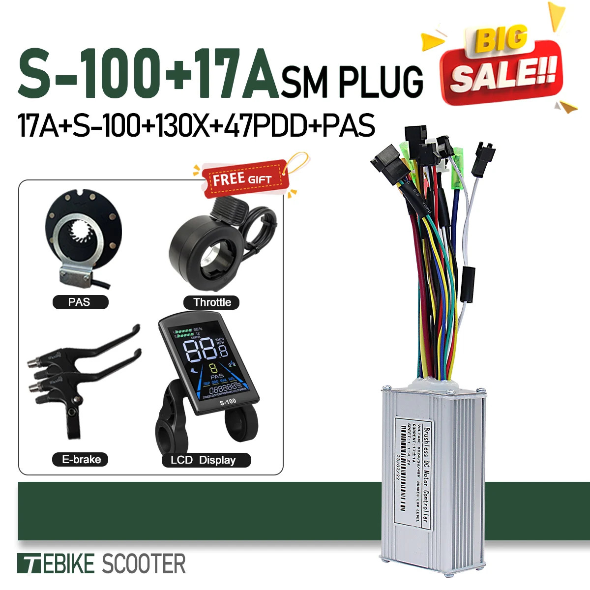 E-bike 3-Mode SineWave Controller 17A 26A 30A 40A Color LCD S866 GD02 Display