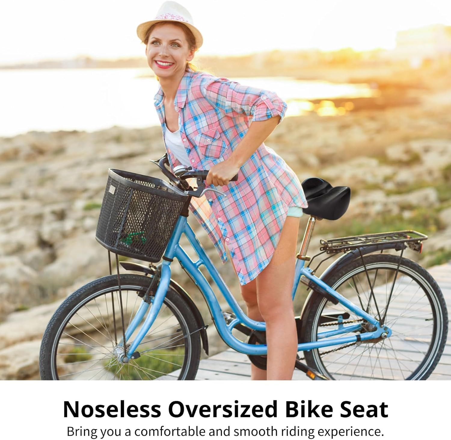 Noseless Oversized Bike Seat – Extra Wide Bicycle Seat Cushion, 13.4 X 9.8 In, C
