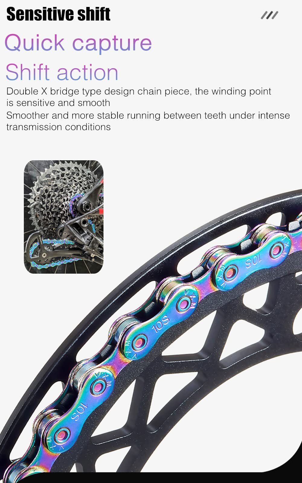 10 Speed Bike Chain Rainbow Chain for Bike 1/2 x11/128 116 Links Lightweight Bic