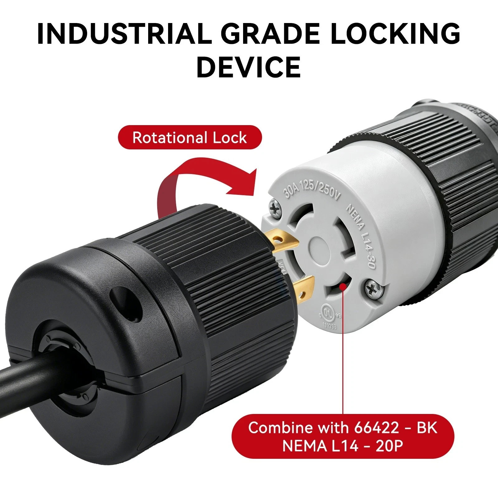L14-20P Twist Lock Plug for Generator – 20A 125/250V Heavy Duty NEMA Connector