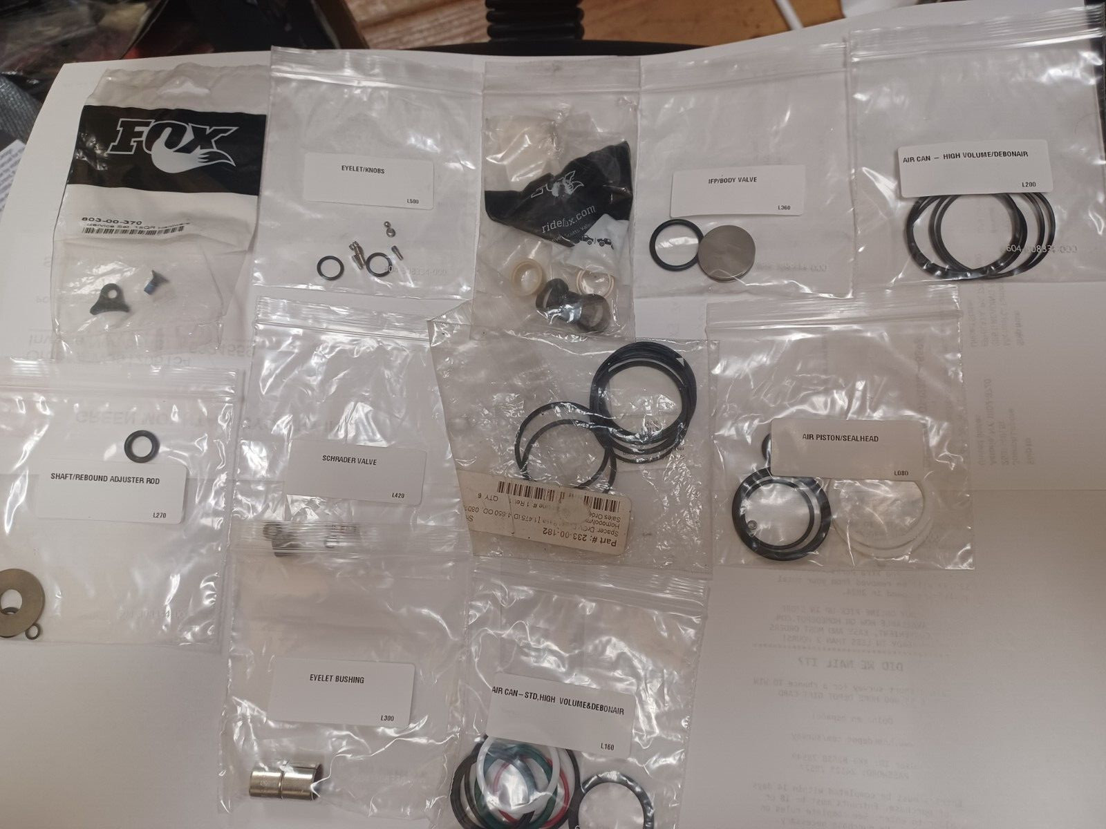 ASSORTED FOX/ROCKSHOX SUSPENSION PARTS NIB. SEE LIST IN DESCRIPTION
