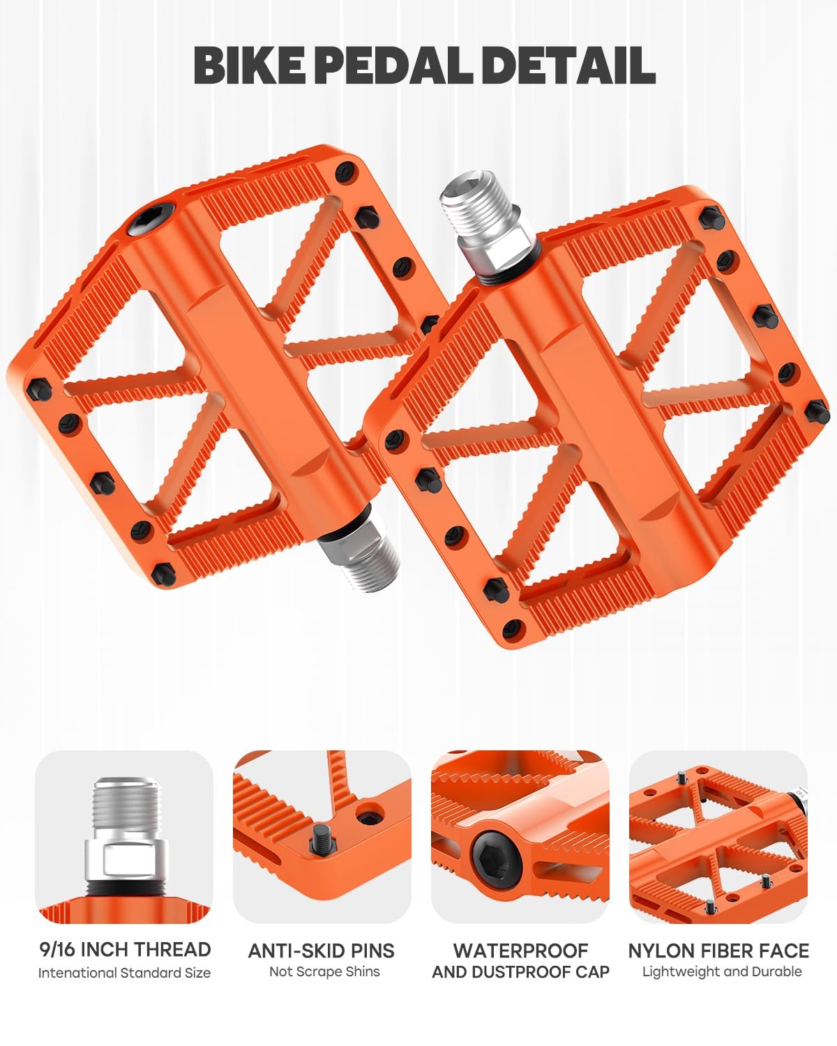 Bike Pedals, Mountain MTB BMX Pedals, 9/16″ Bicycle Pedals, Lightweight Non-S…