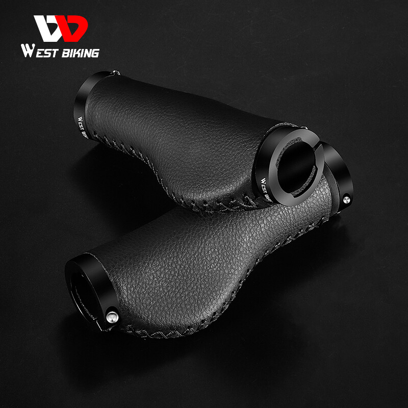 WEST BIKING Leather Bike Grips Lock-on Cycling Bicycle Handlebar Grips Black