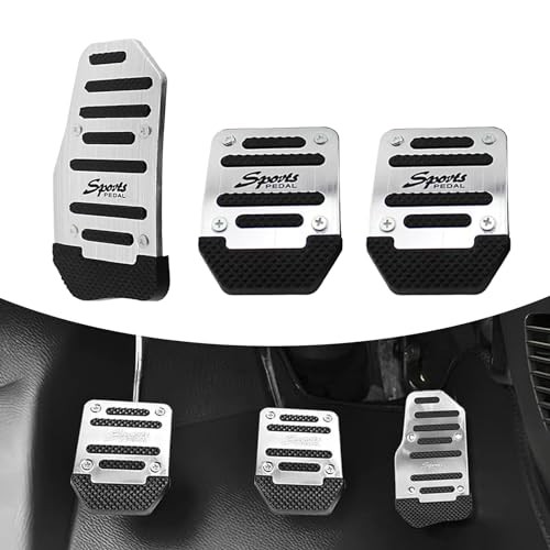 3PCS Non-Slip Car Pedal Pads, Aluminum Alloy Gas Pedal&Brake Pedal 3 PCS Silver