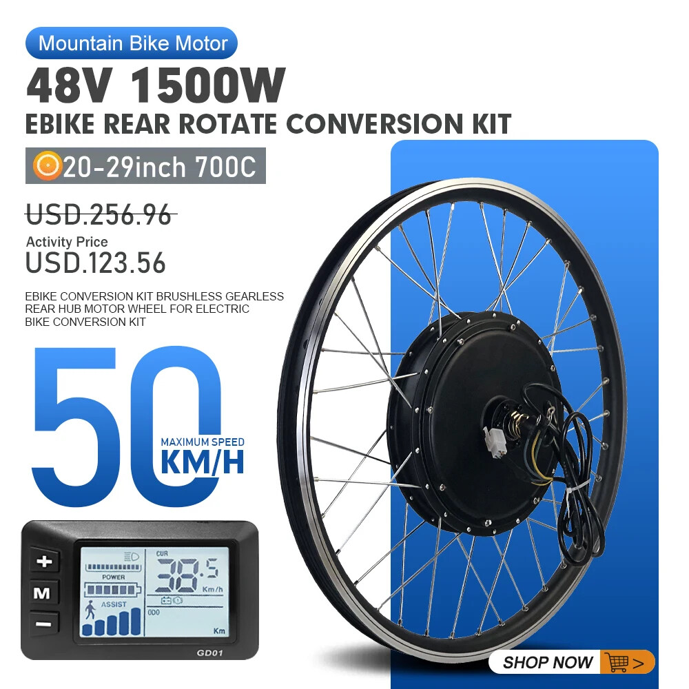 48V 1500W Mountain Electric Bike Conversion Kit Rear Rotate Wheel Hub Motor