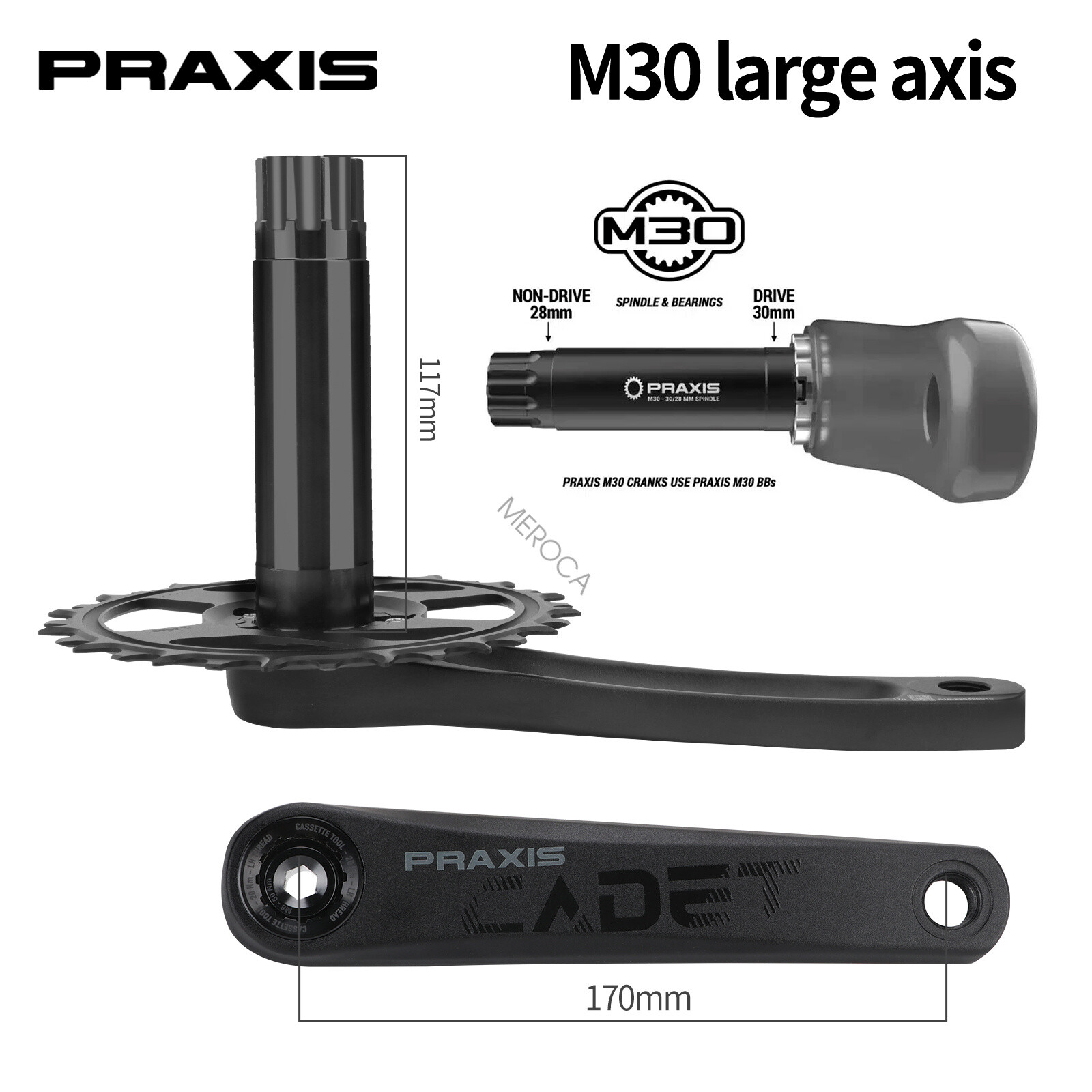 Praxis Works Cadet M30 170mm Crankset 32T Chainring with Bottom Bracket for TREK
