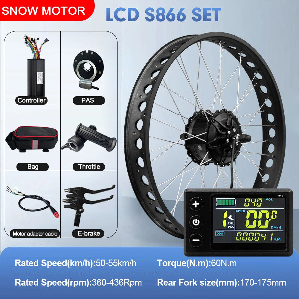 Snow Electric Fat Bike Kit 20/24/26in 48V 1000W Rear Brushless Hub Motor Wheel