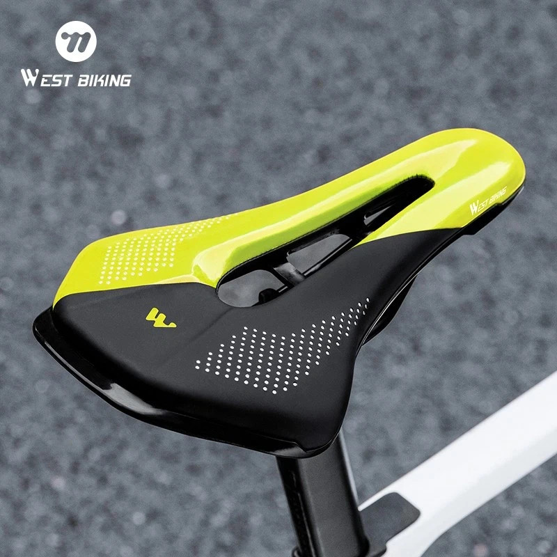 WEST BIKING Bicycle Saddle Cushion Steel Rail Leather Cycling Bike Saddle Green