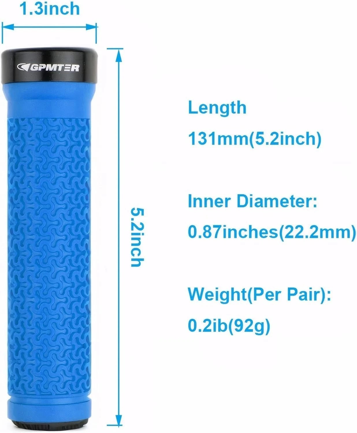 Bike Handlebar Grips 131mm Blue Soft Rubber Non Slip Ergonomic Design