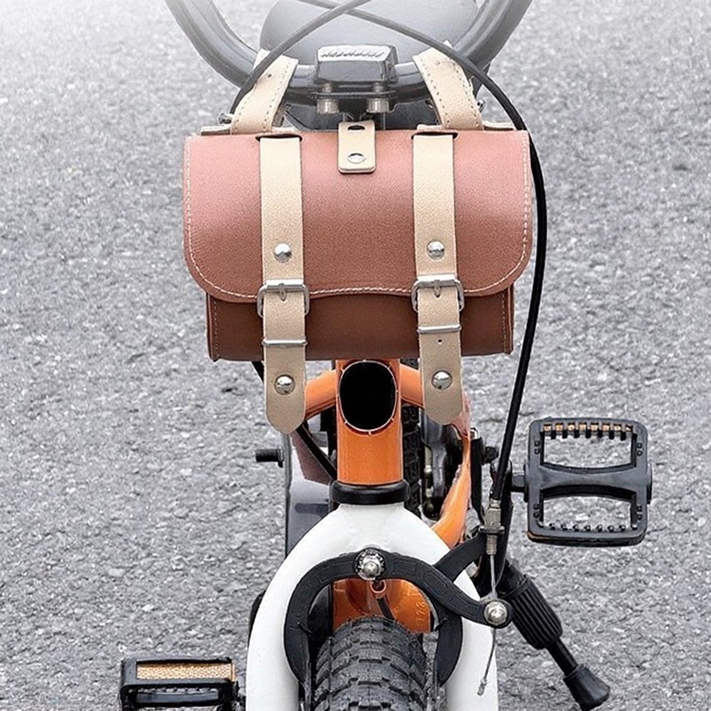 Compact PU Leather Bike Bag for Handlebar or Rear Rack Mounting