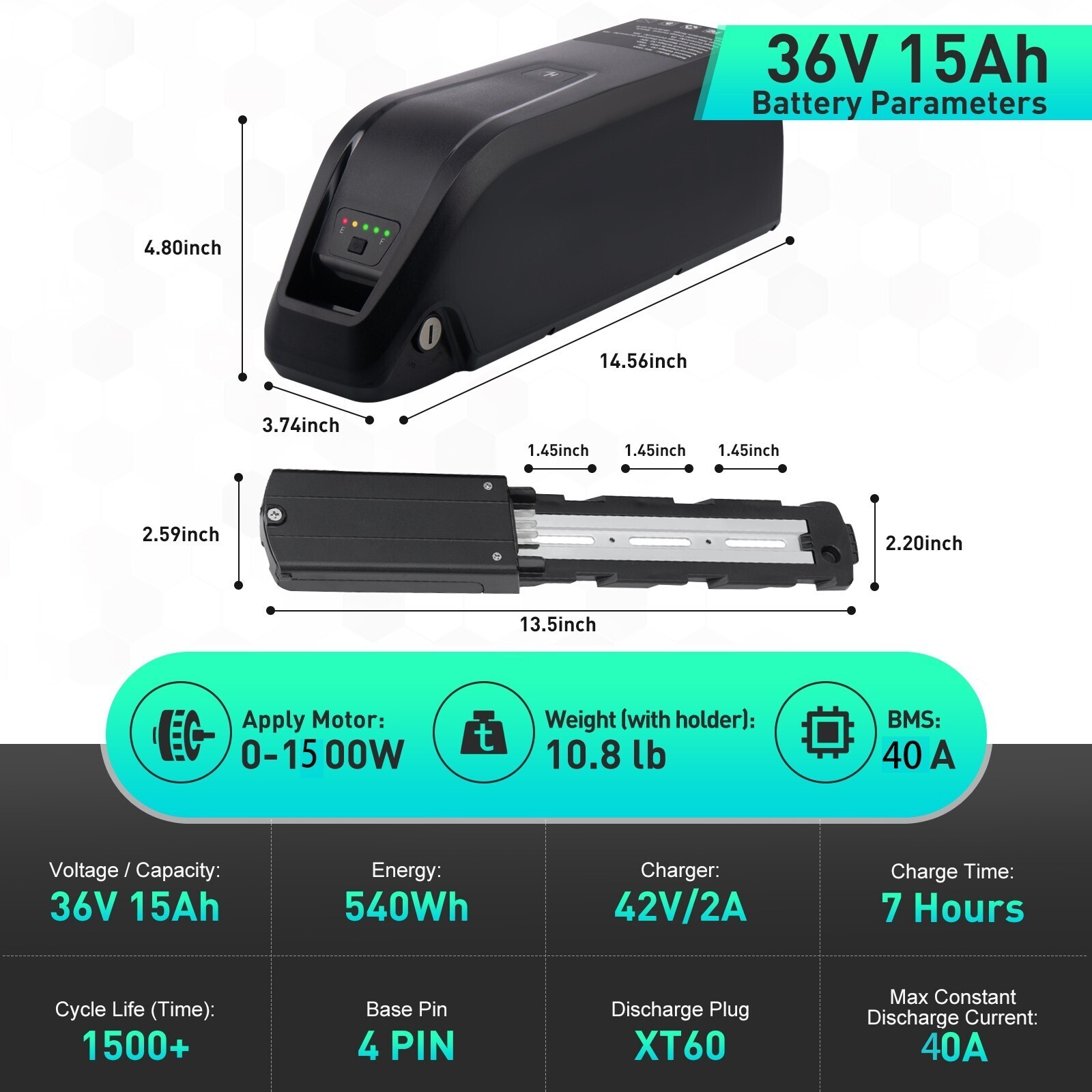 36V 48V 15Ah Hailong Lithium Battery for 200W-1500W Ebike Electric Bike 40A BMS
