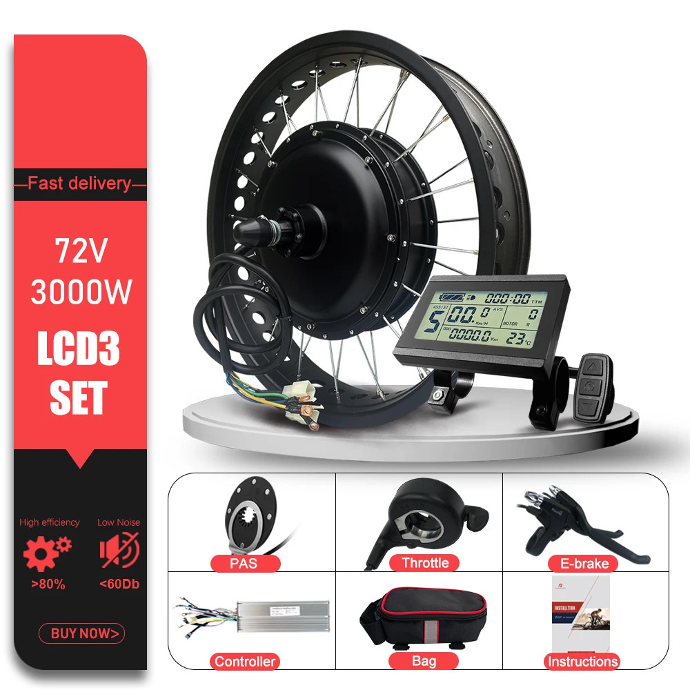 72V 3000W Snow Electric Fat Tire Bike Rear Rotate Brushless Hub Motor Wheel