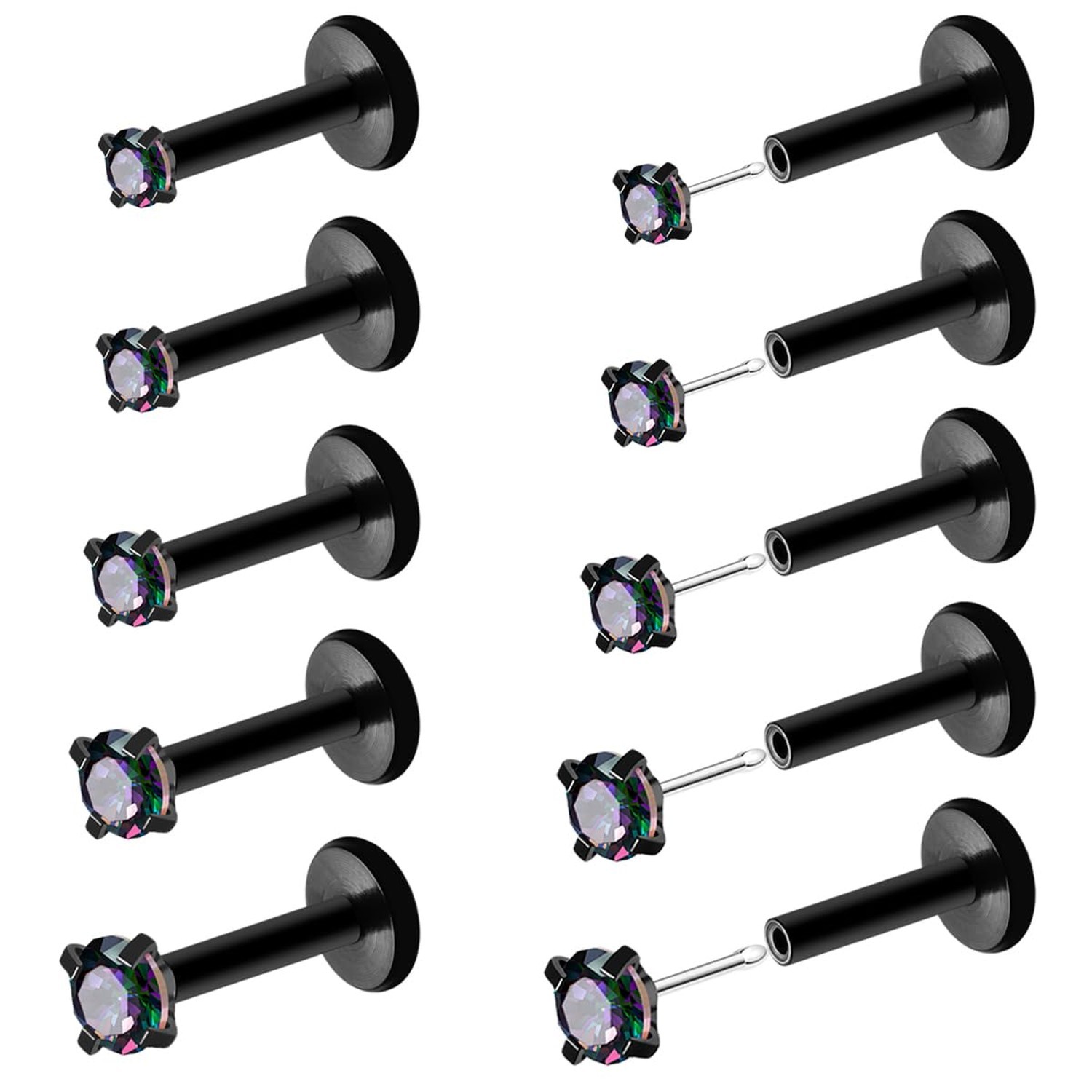 20G 18G 16G Push in Threadless Nose Stud Rings for Women Men Surgical Steel T…