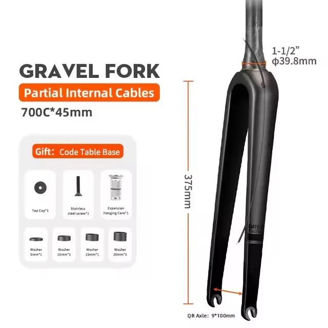 Carbon Gravel / Road Bike Front Fork Internal Cable Routing Thru Axle 12*100mm