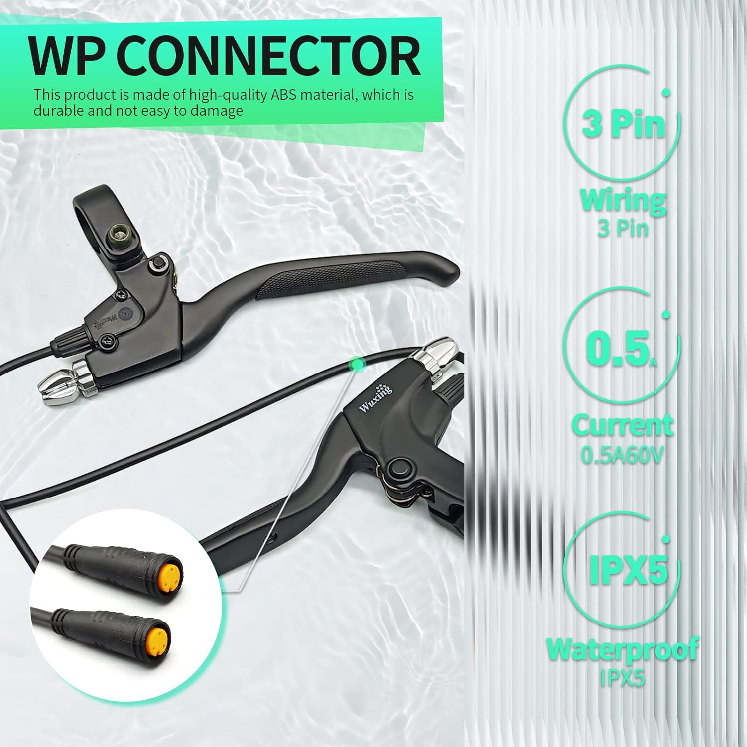 Electric Bicycle Brake Lever with 2-Pin Male Connector, Cut off Power When Braki