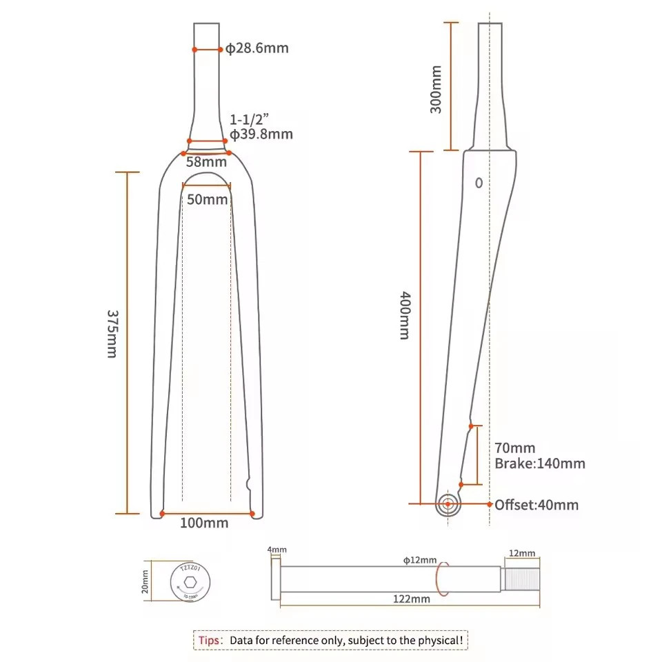 Carbon Gravel / Road Bike Front Fork Internal Cable Routing Thru Axle 12*100mm