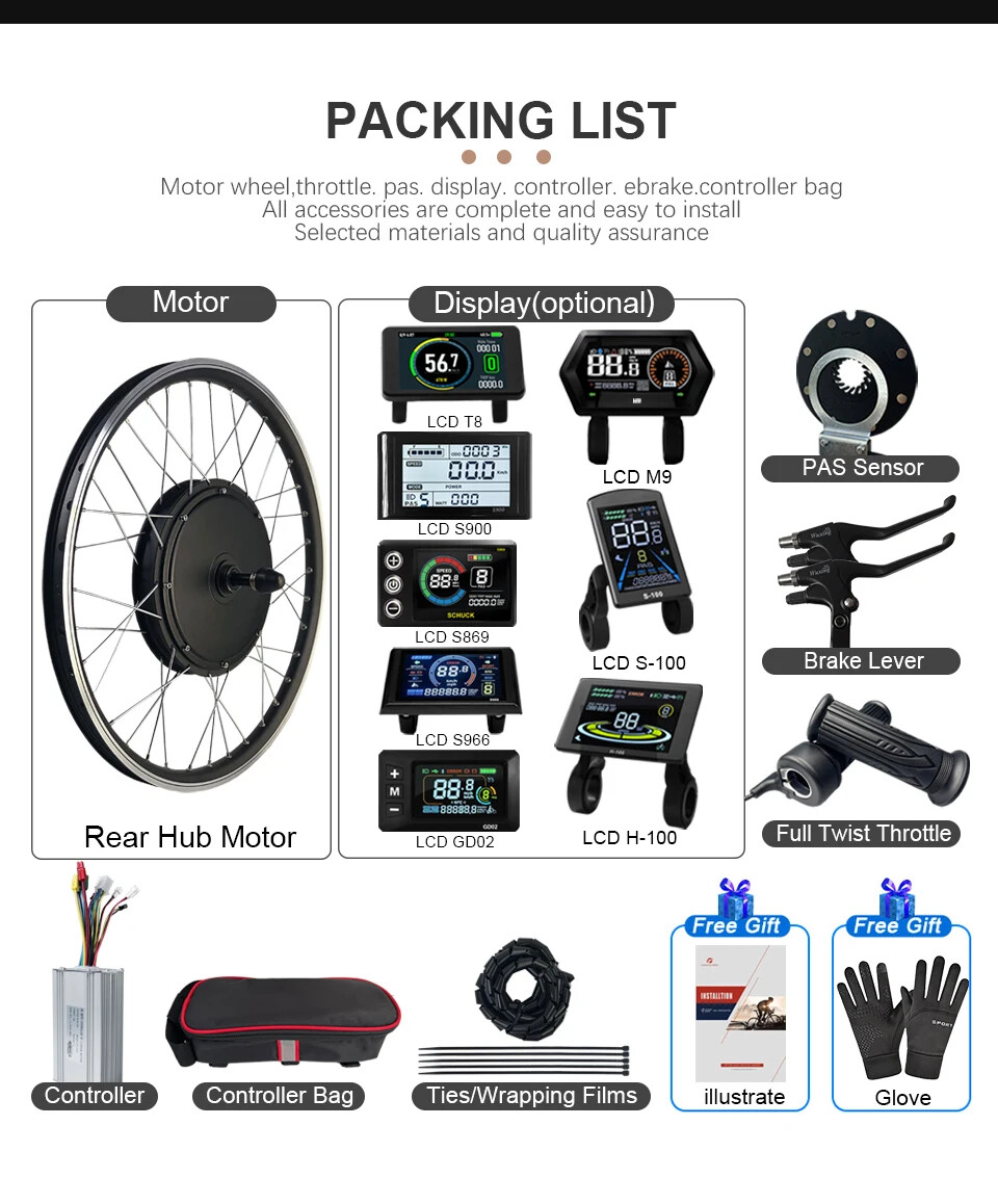 MTB Electric Bike Conversion Kit 48V 1000W Brushless Rear Rotate Hub Motor Wheel
