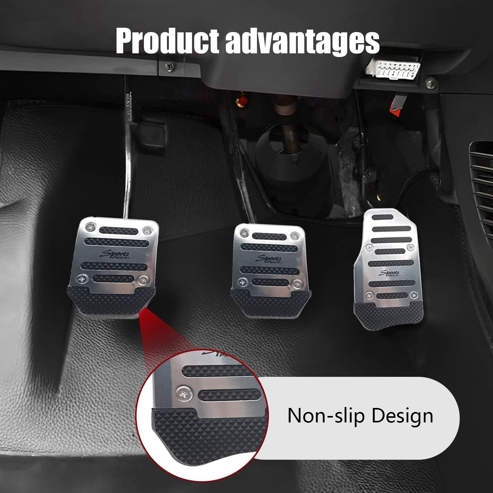 3-Pack Aluminum Alloy Non-Slip Car Pedal Covers, Anti-Rubbing Brake & Silver