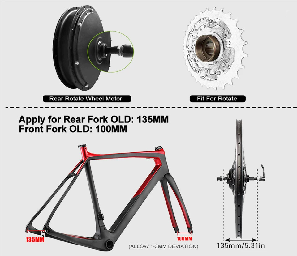 1500/2000W 48V Electric Bike Rear Wheel Hub Motor 26-29 Inch 45-55KM/H Speed