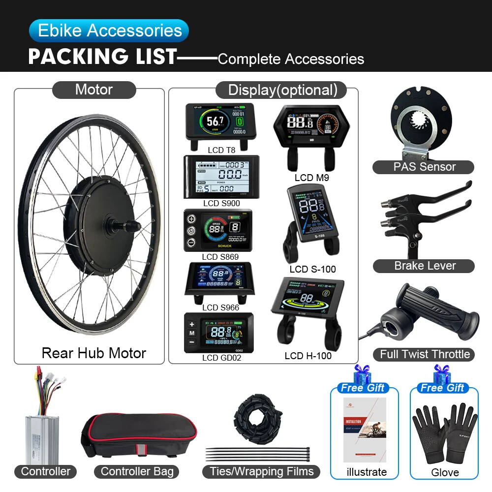 MTB Electric Bike Conversion Kit 48V 1000W Brushless Rear Rotate Hub Motor Wheel