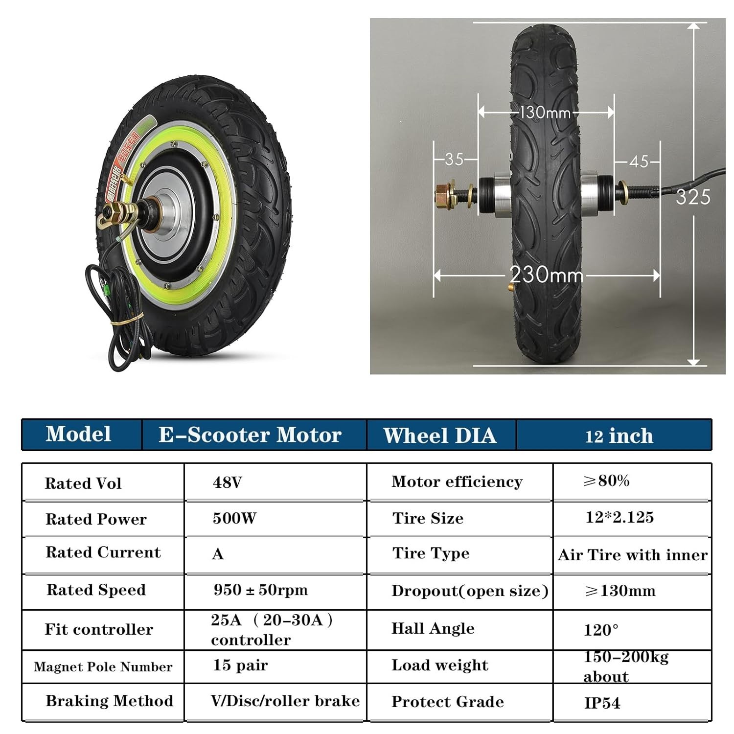 12″ Electric Scooter Hub Motor Wheel 48V 500W Wheel Motor Brushless Gearless