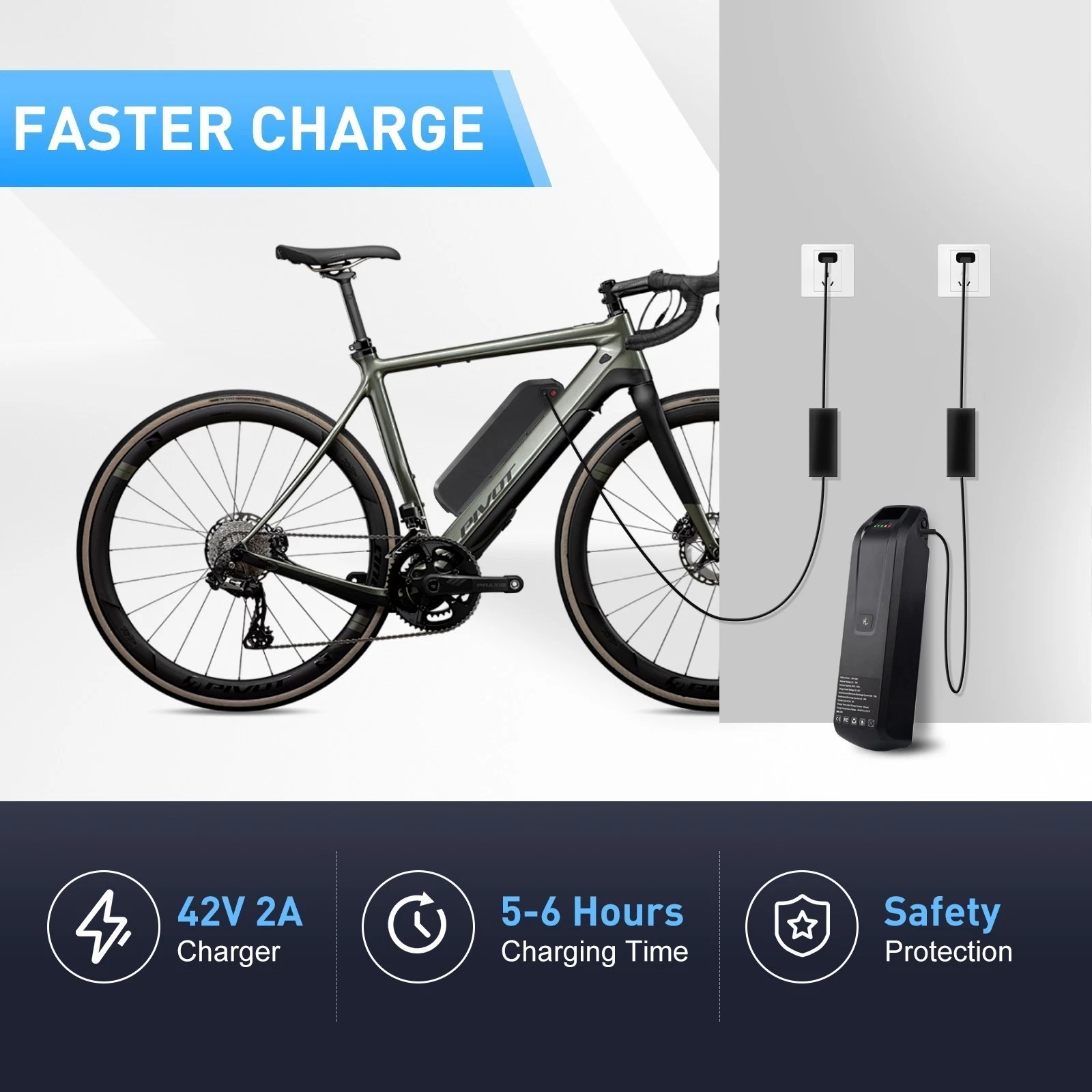 36V 48V 10AH/15AH/20AH Electric Bicycle lithium battery w/ USB Port ≤1800W Motor
