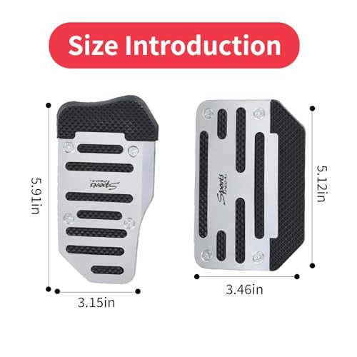 1 Pack 2 White Non-Slip Car Pedal Pad Kit, Premium Aluminum Alloy Brake Silvery