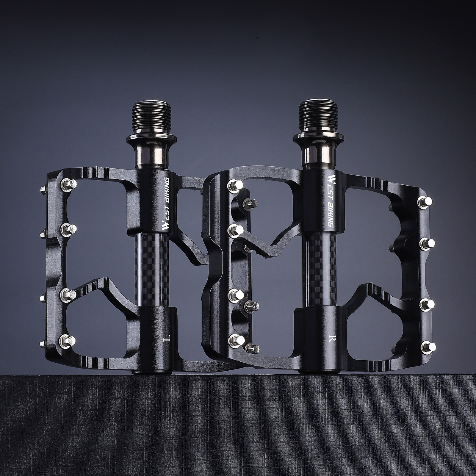 WEST BIKING Bicycle Pedals Carbon Fiber Axle 3 Bearing Bike Pedals 9/16in Silver