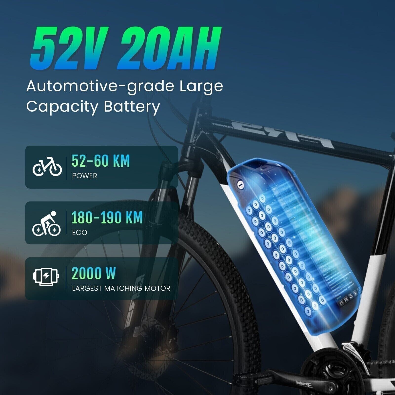 Hailong 52V 20Ah Ebike Lithium Battery for 0-2000W Motors Electric Bicycle Bike