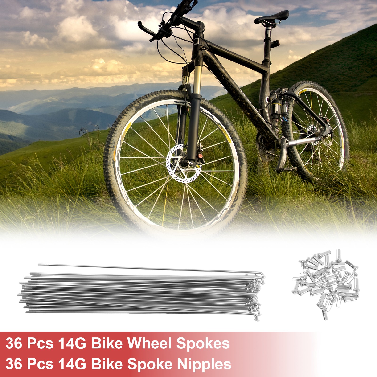 14G J Bend Bicycle Spokes 192mm Bike Wheel Spokes with Nipple Silver Tone 36 Set