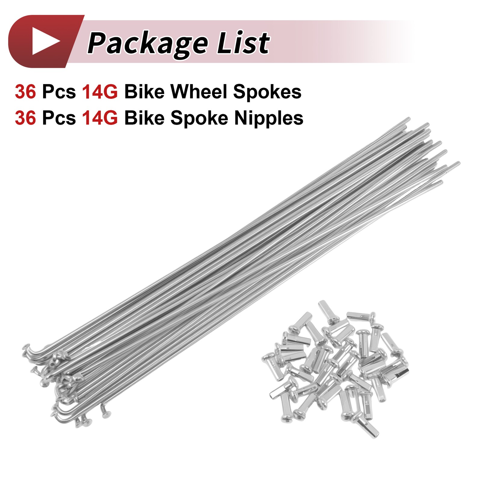 14G J Bend Bicycle Spokes 192mm Bike Wheel Spokes with Nipple Silver Tone 36 Set
