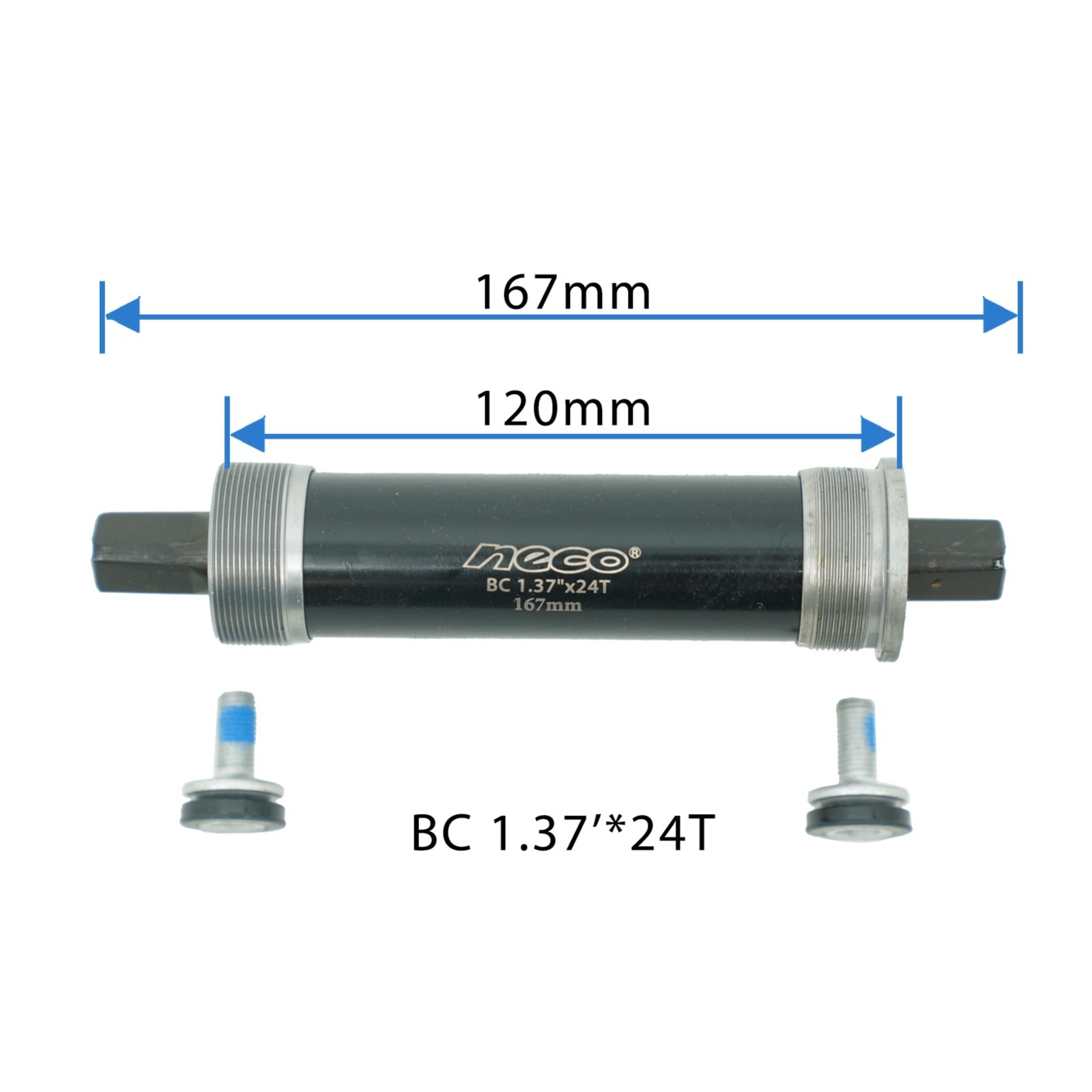 NECO 1.37″ x24T Fat Bike Bottom Bracket Shell width 120mm axle length 167mm