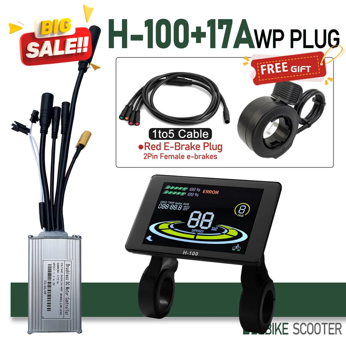 Electric Bicycle Sine Wave 3 Mode 17A26A30A40A Controller 24V36V48V52V Motor