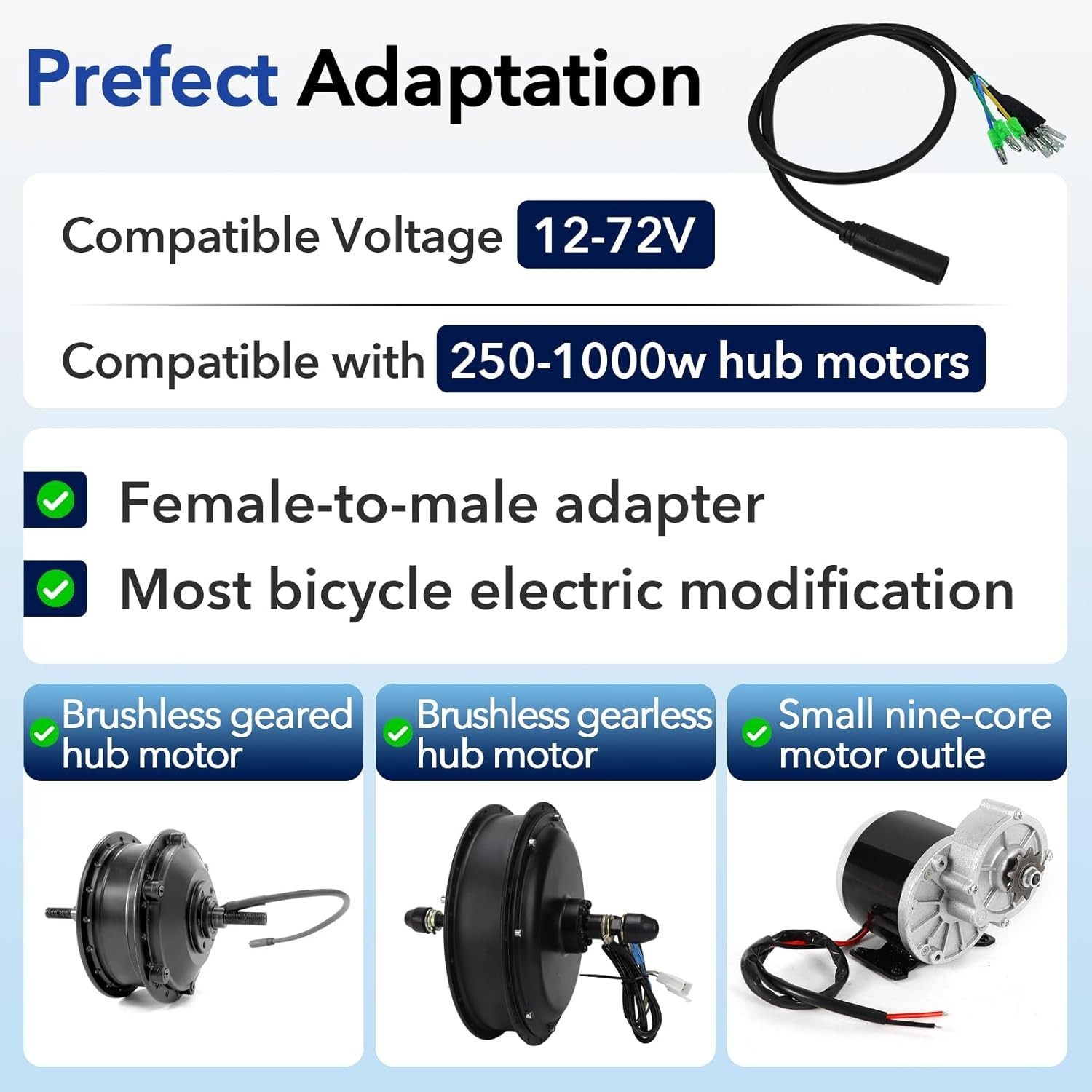 9 Pin Hub Motor Extension Cable 60CM Waterproof Connector E-Bike Conversion