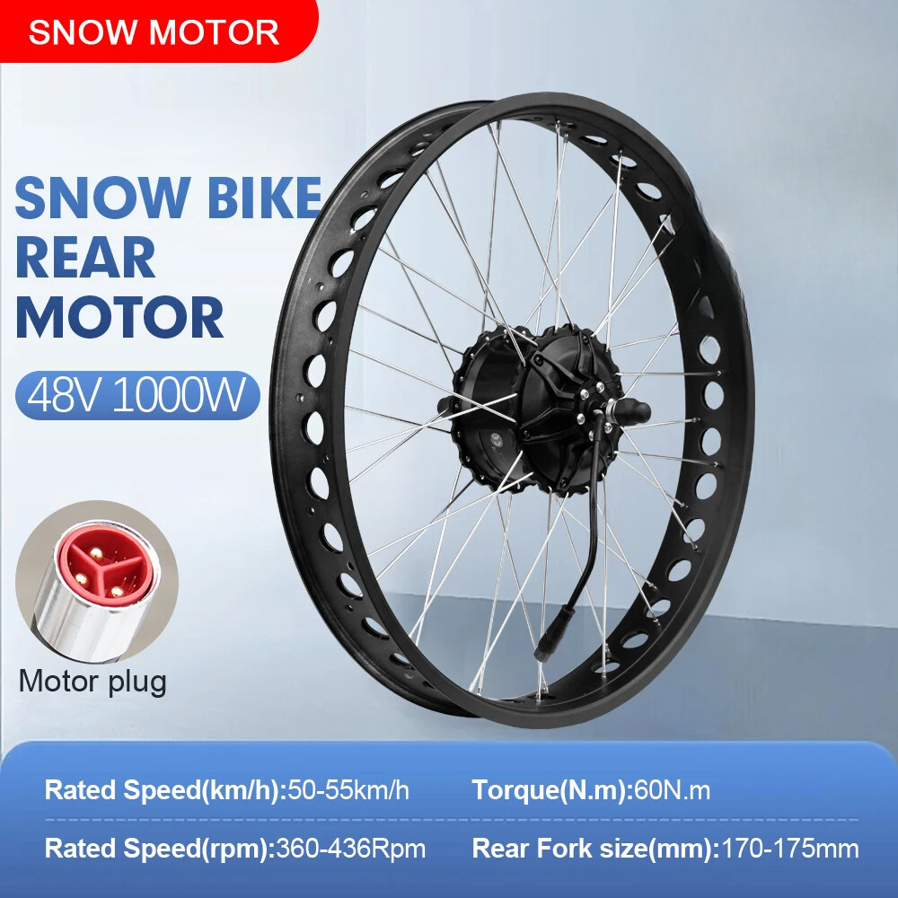 Snow Electric Fat Bike Kit 20/24/26in 48V 1000W Rear Brushless Hub Motor Wheel
