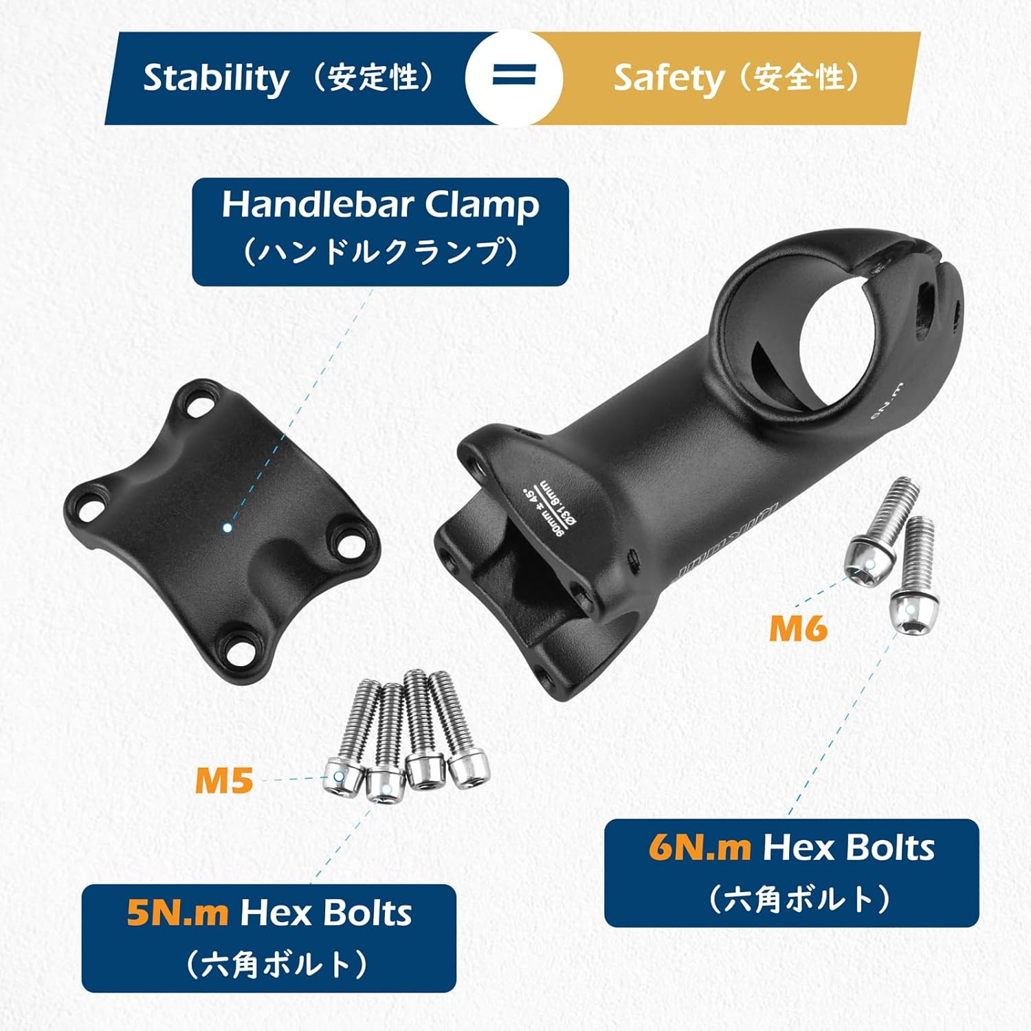31.8 Bike Stem 45 Degree 90Mm Bicycle Handlebar Stem Riser Bar Clamp MTB Stem fo