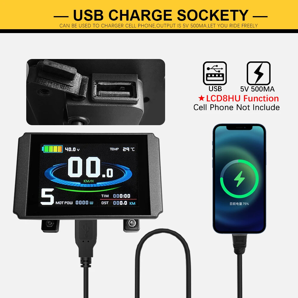 E-bike Display with USB 24V/36V/48V/52V/60V72V for Electric Bike Kit Accessories