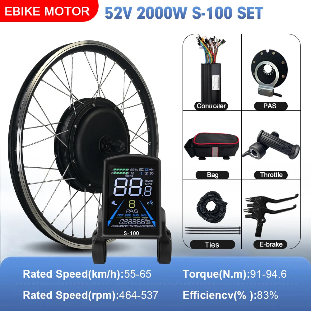 52V 2000W Electric Bicycle Conversion Kit Brushless Rear Rotate Hub Motor Wheel