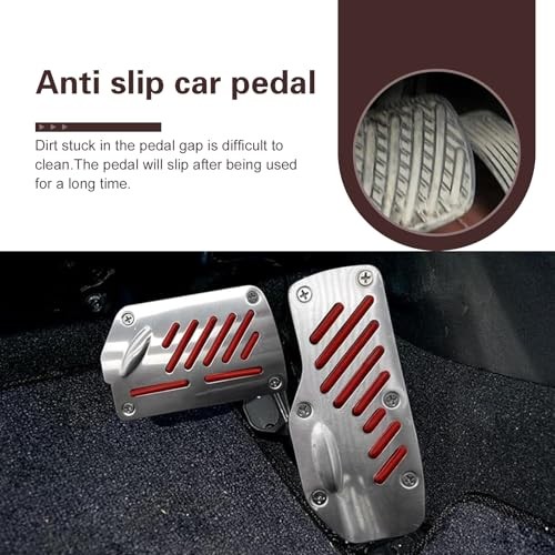 Car Pedal Covers, Anti-slip Brake & Accelerator Pad, Alloy Anti-rust 2 PCS Red