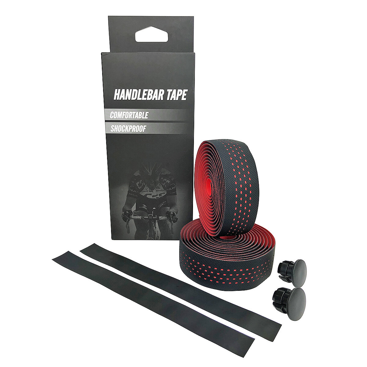 Red EVA Road Bike Handlebar Tape, Breathable Cycling Bar Wraps with End Caps