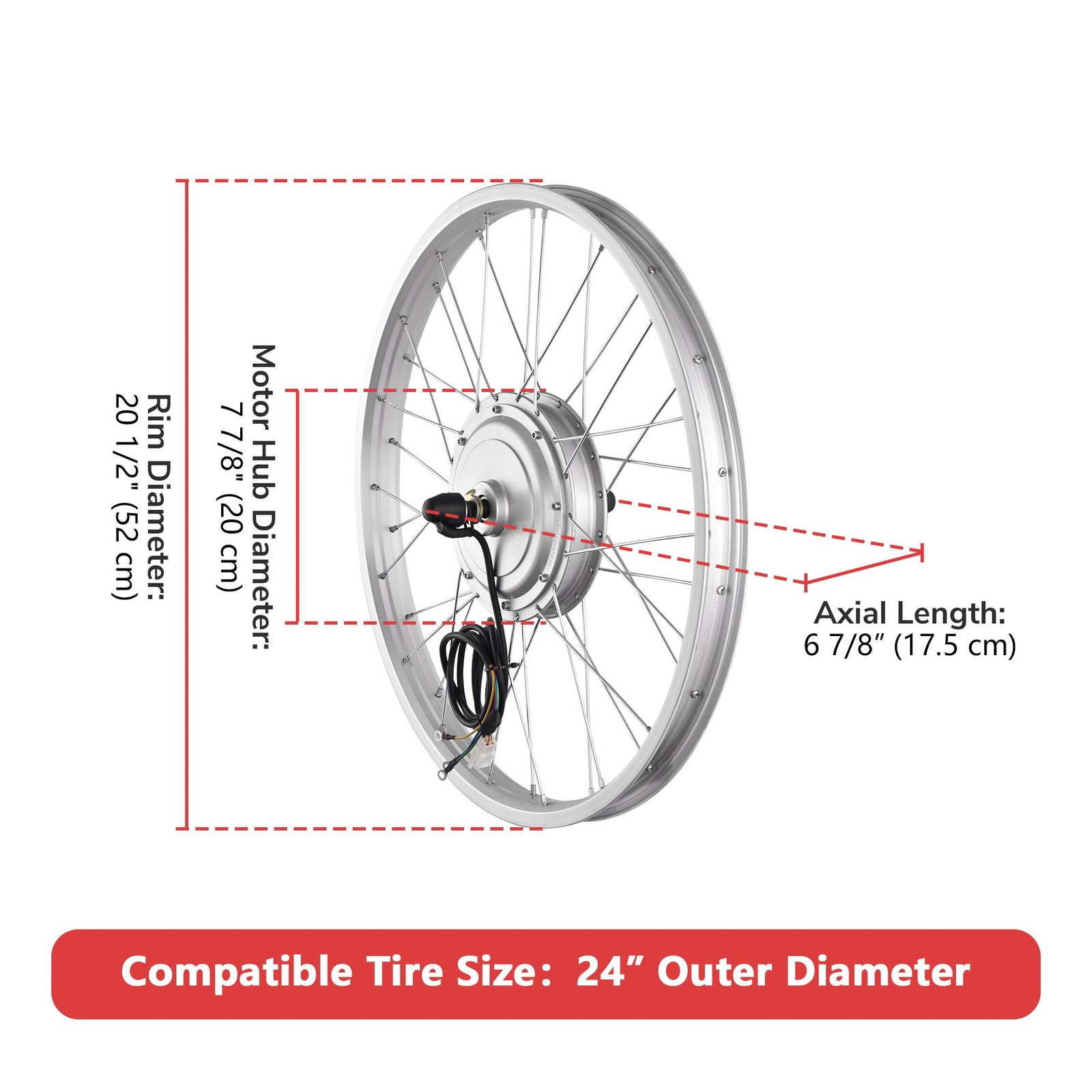 Yescom Electric Bicycle Front Wheel EBike Conversion Kit For 24″ 36V 750W E-Bike