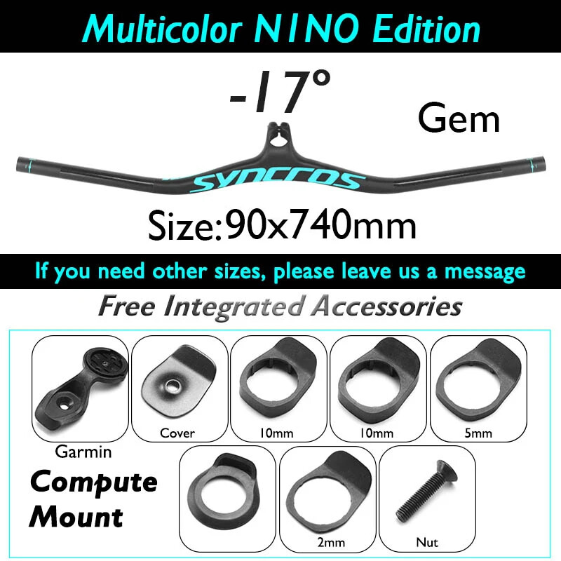 90*740mm Carbon Fiber Mountain Bike Integrated Handlebar -8/-17/ -25 Degree